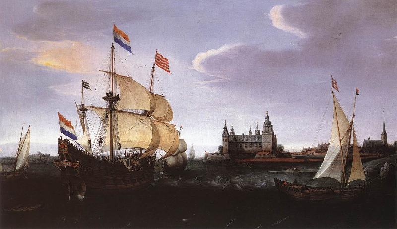 VROOM, Hendrick Cornelisz. Arrival of a Dutch Three-master at Schloss Kronberg srt Germany oil painting art